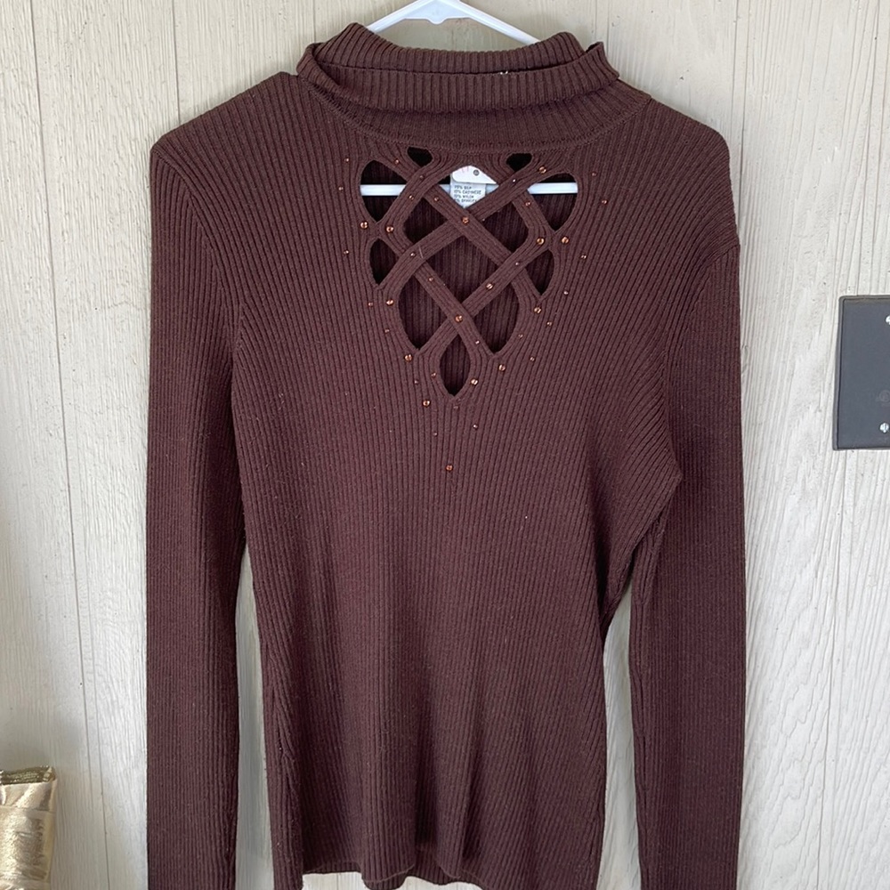 Rhinestone turtle neck